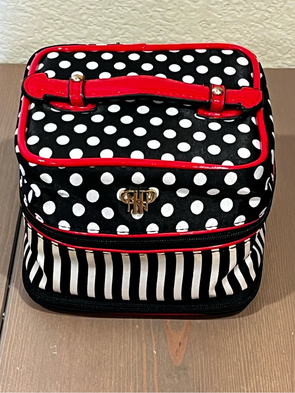 PurseN Tiara Weekender Jewelry Travel Case Organizer Stripes Polka Dots Black